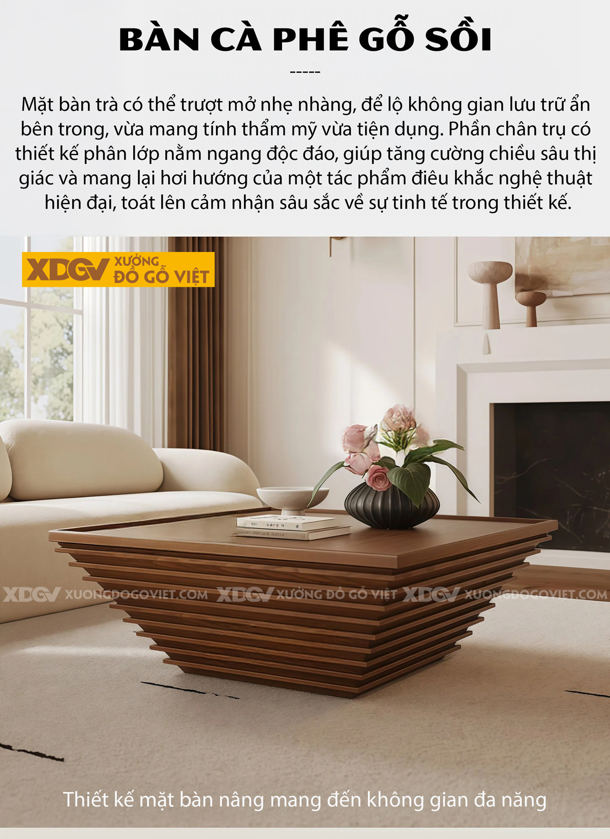 Mẫu Bàn Trà Sofa Phòng Khách Gỗ Sồi Kiểu Hình Tháp Hiện Đại
