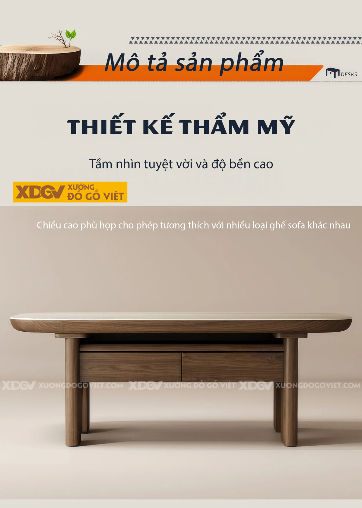 Mẫu Bàn Trà Sofa Phòng Khách Gỗ Sồi Kiểu Hình Tháp Hiện Đại