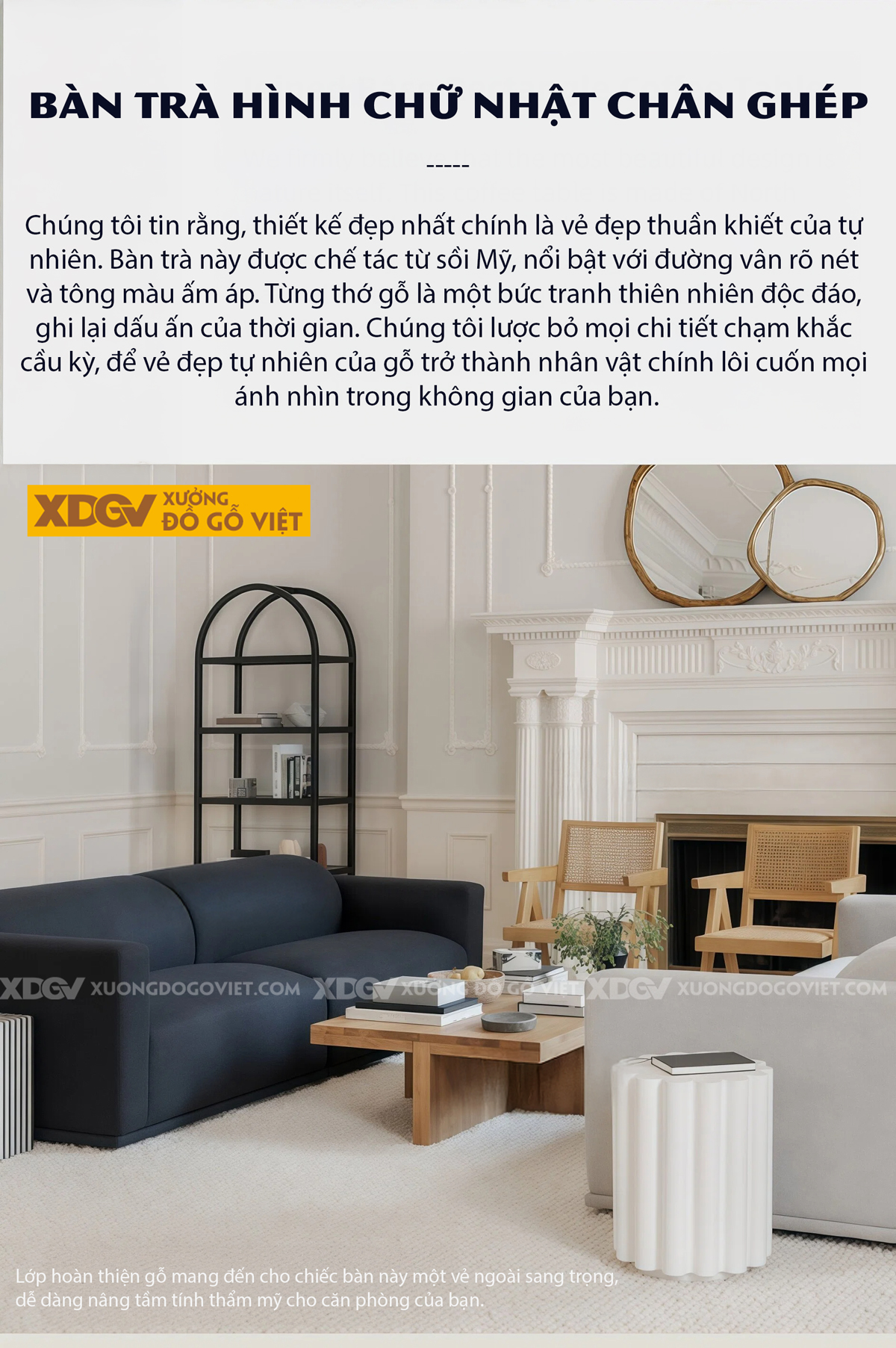 Mẫu Bàn Trà Sofa Phòng Khách Hiện Đại Gỗ Sồi Thiết Kế 2 Chân