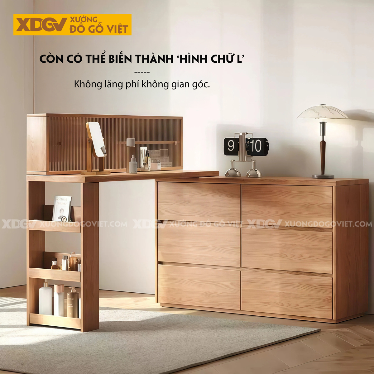 Mẫu Bàn Trang Điểm Cho Phòng Khách Gỗ Sồi Dáng Vuông Mở Rộng