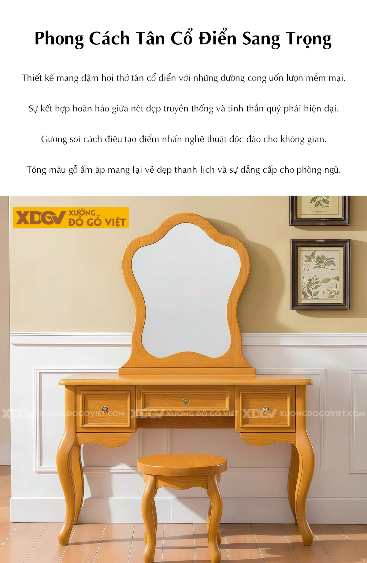 Mẫu Bàn Trang Điểm Để Phòng Ngủ Gỗ Gõ Đỏ Chân Uốn Nghệ Thuật