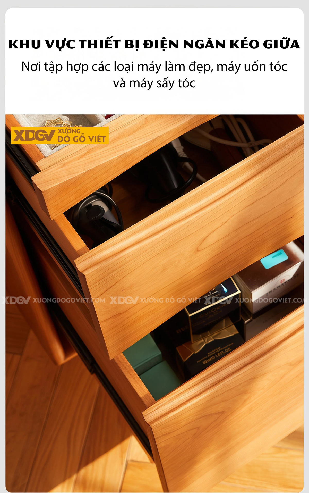 Mẫu Bàn Trang Điểm Phòng Khách Gỗ Sồi Chân Cao Mặt Phối Kính