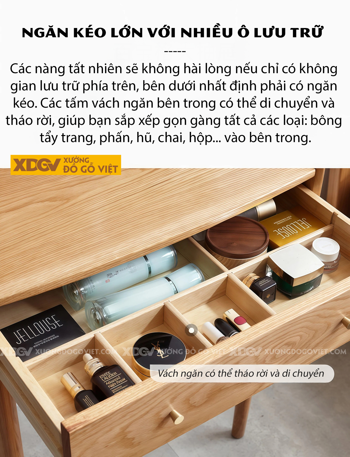 Mẫu Bàn Trang Điểm Phòng Khách Gỗ Sồi Chân Côn Cánh Kính Lùa