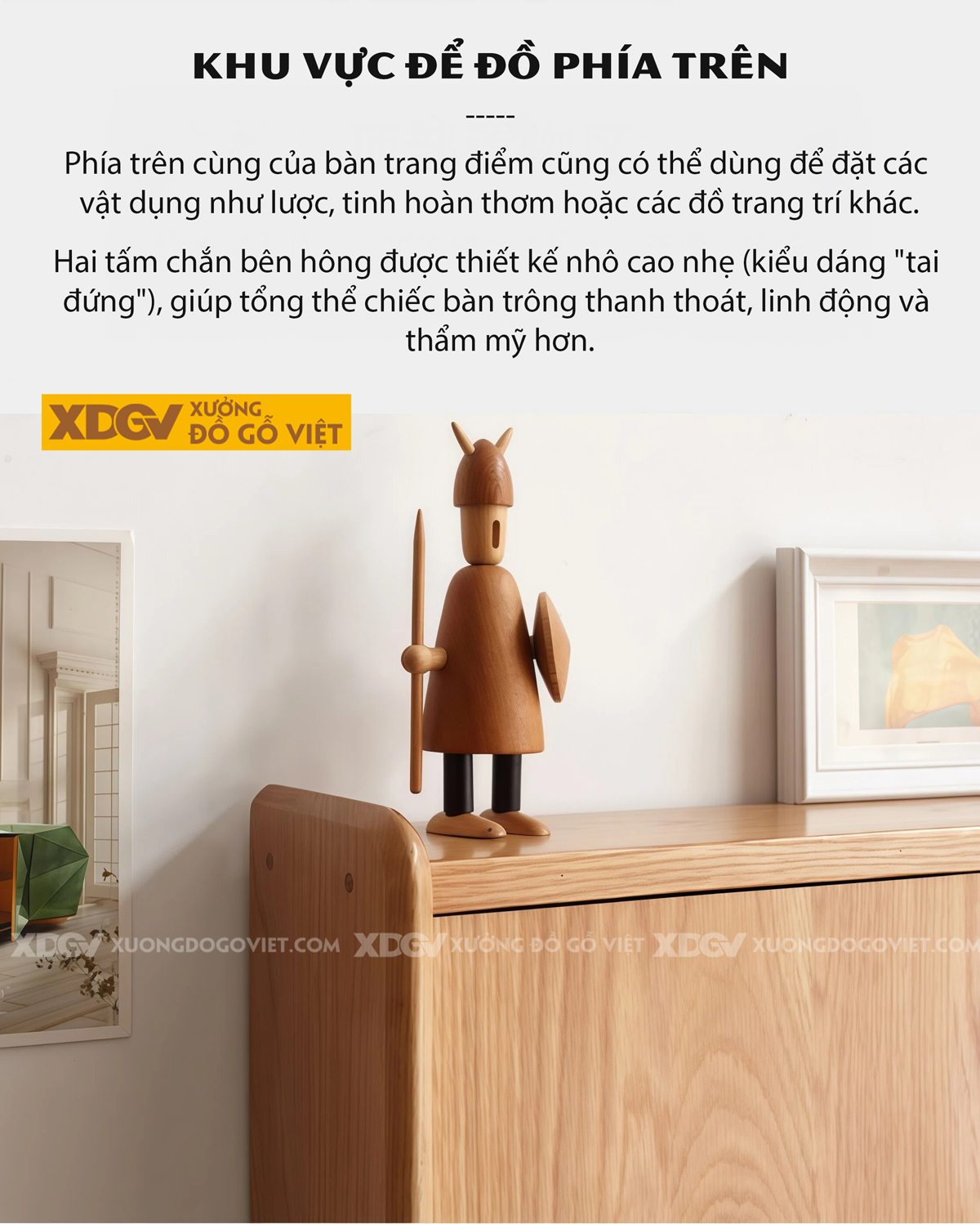 Mẫu Bàn Trang Điểm Phòng Khách Gỗ Sồi Chân Côn Cánh Kính Lùa