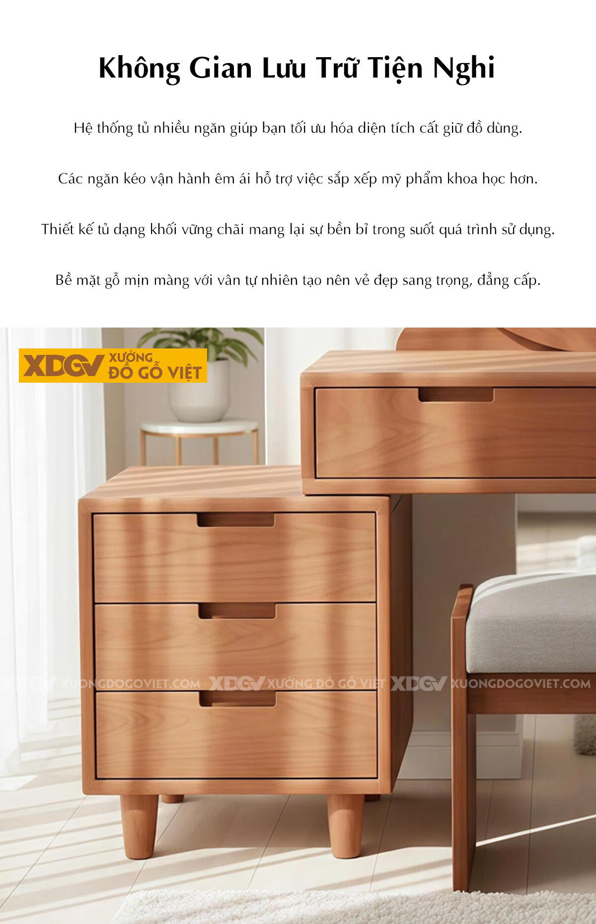 Mẫu Bàn Trang Điểm Phòng Ngủ Gỗ Gõ Đỏ Chân Tiện Phối Gương