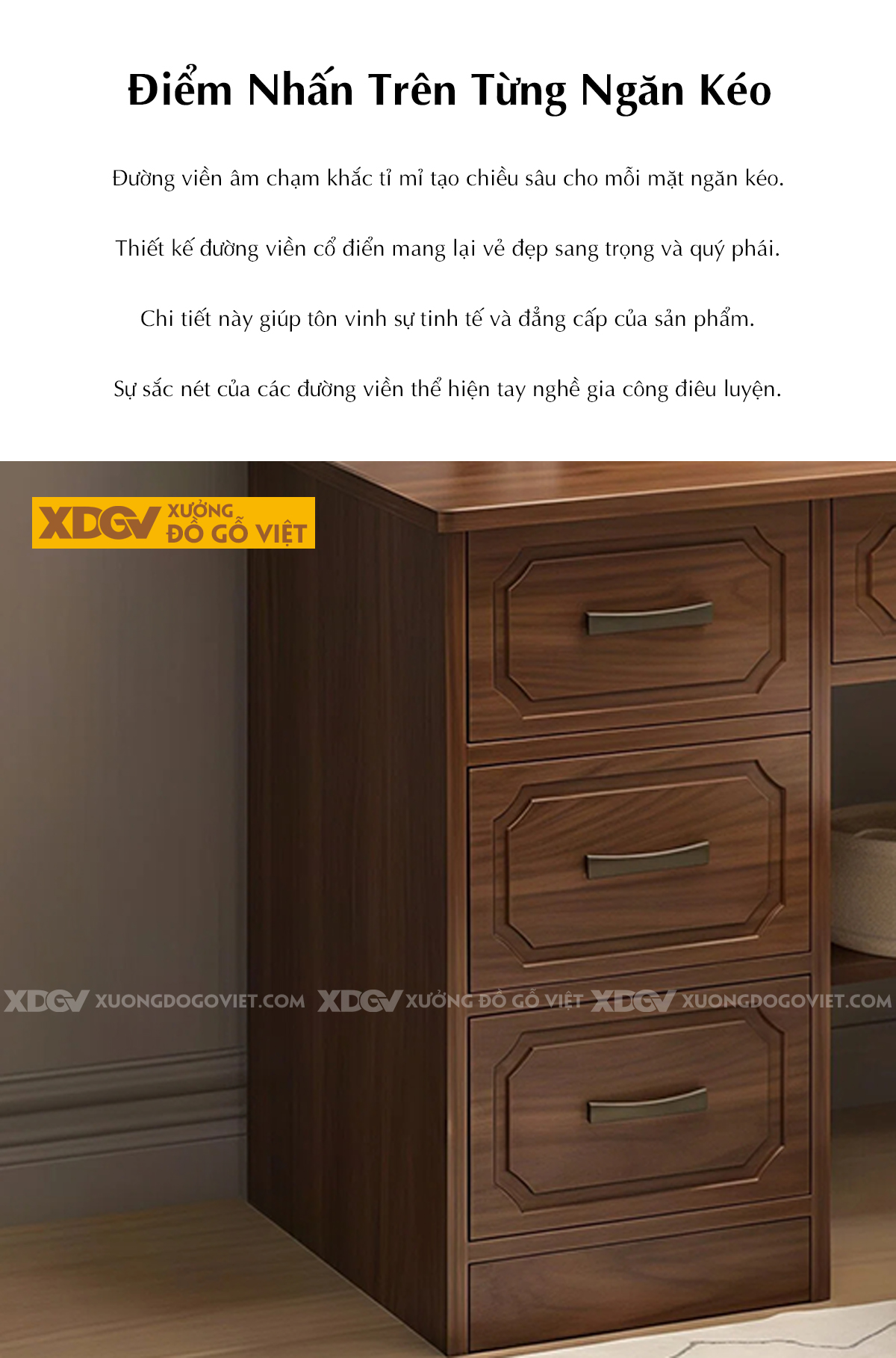 Mẫu Bàn Trang Điểm Phòng Ngủ Gỗ Óc Chó Phối Gương Hiện Đại