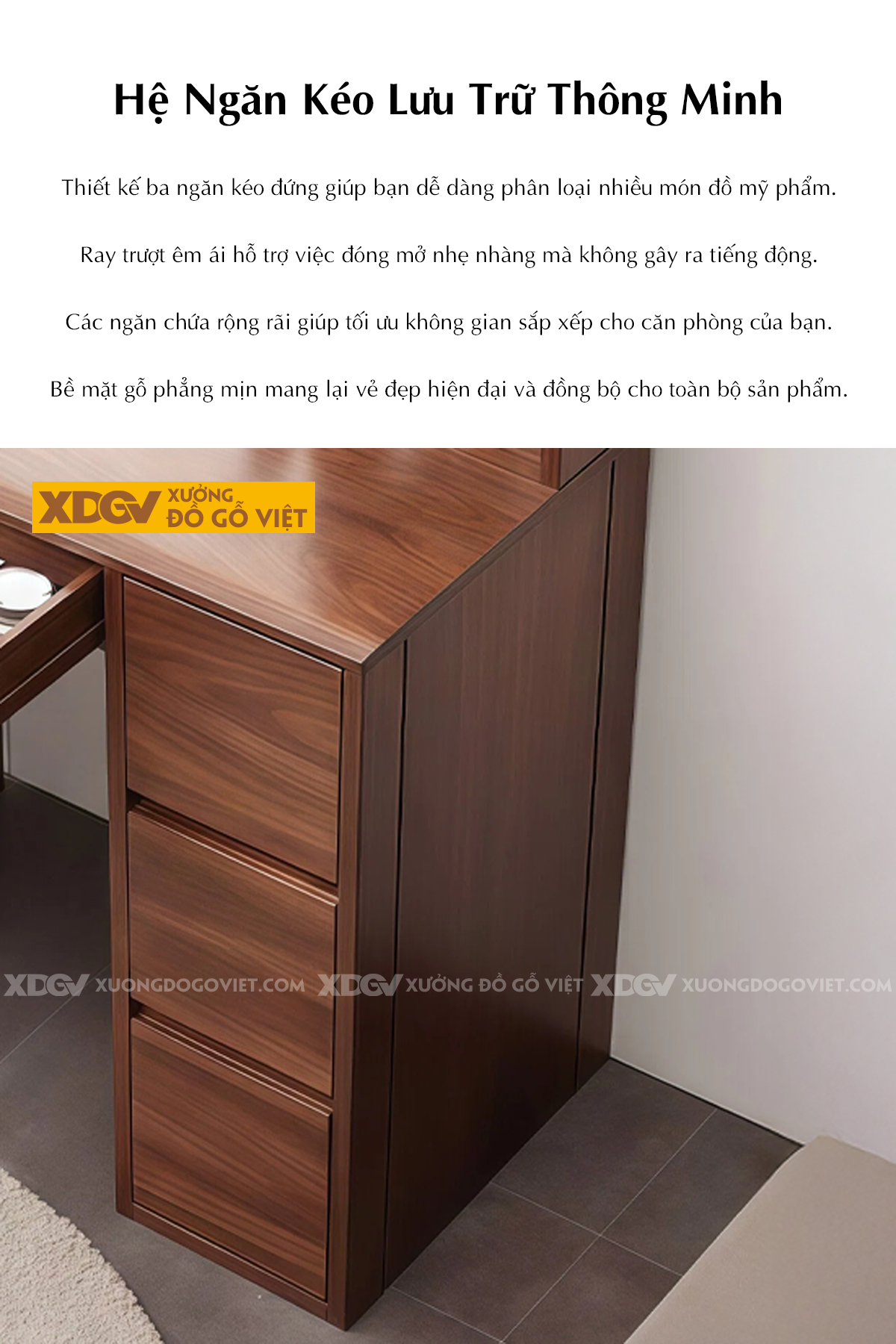 Mẫu Bàn Trang Điểm Phòng Ngủ Gỗ Óc Chó Phối Gương Hiện Đại