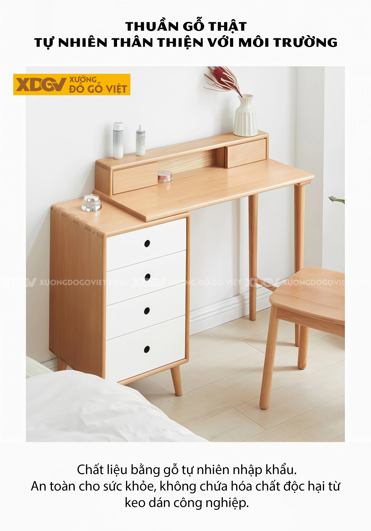 Mẫu Bàn Trang Điểm Phòng Ngủ Gỗ Sồi Kết Hợp Tủ Linh Hoạt