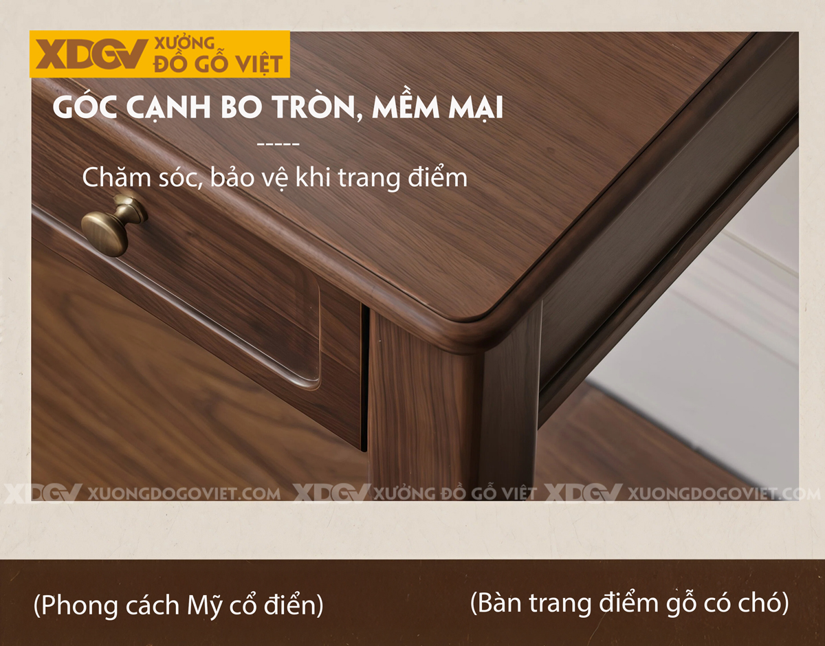 Mẫu Bàn Trang Điểm Tân Cổ Điển Phòng Ngủ Gỗ Sồi Gương Oval