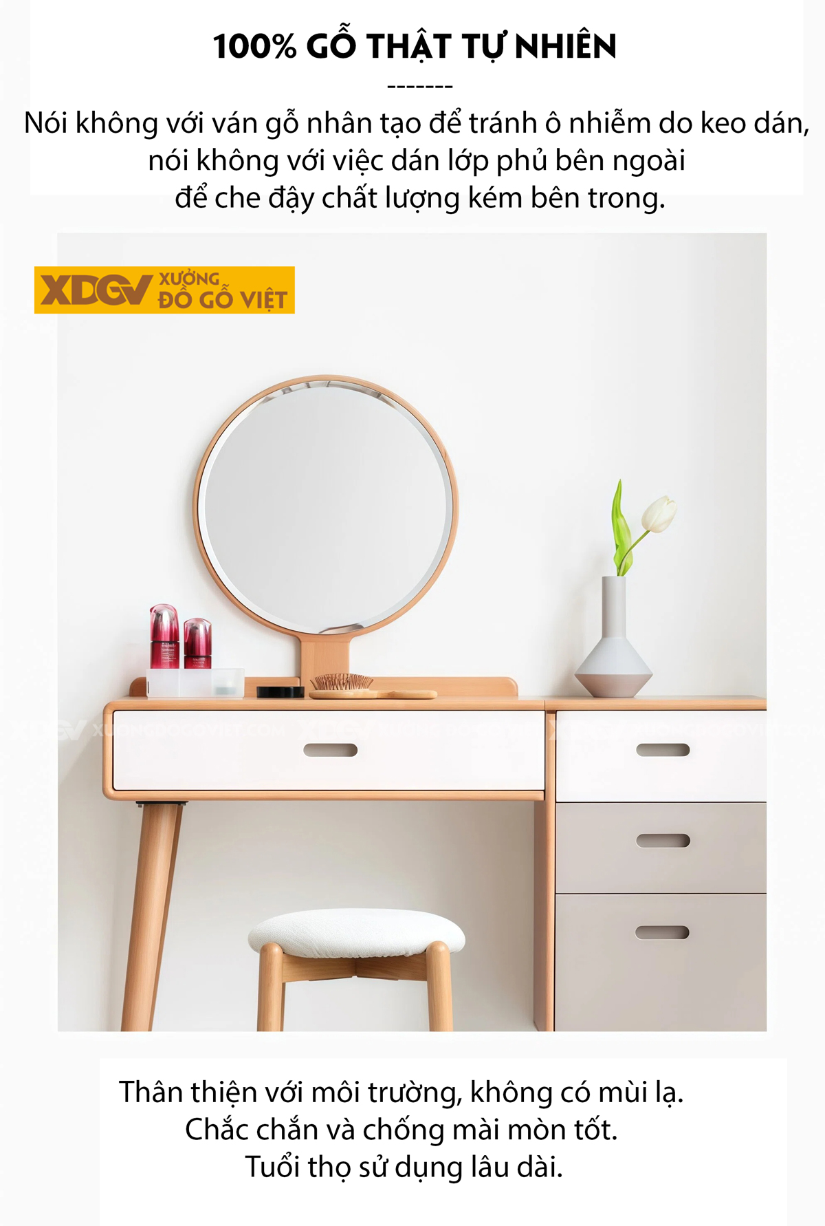 Mẫu Bàn Trang Điểm Thông Minh Gỗ Sồi Chân Chữ H Kết Hợp Tủ