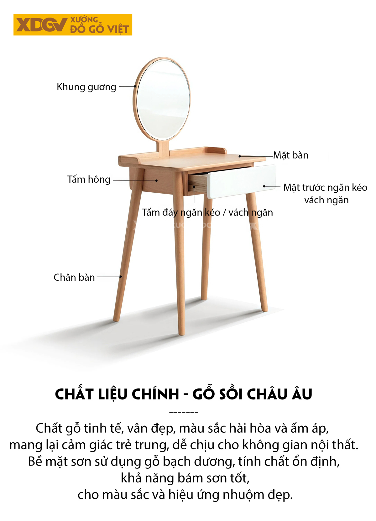 Mẫu Bàn Trang Điểm Thông Minh Gỗ Sồi Chân Chữ H Kết Hợp Tủ