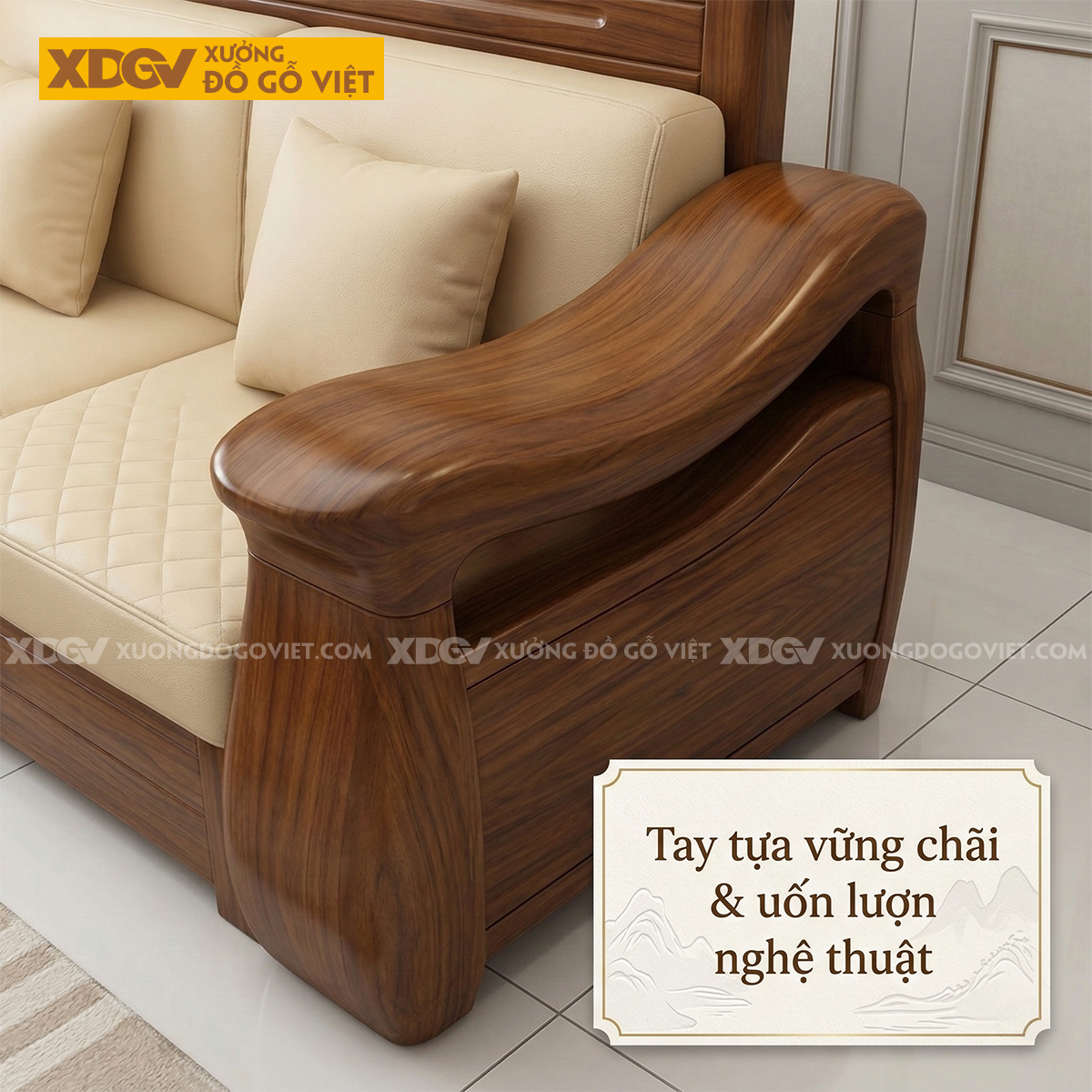 Mẫu Bộ Bàn Ghế Sofa Gỗ Lim Thời Thượng Chân Ngắn Vững Chãi