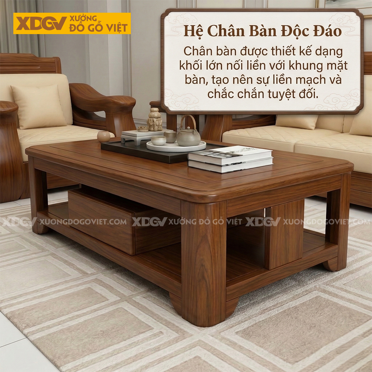 Mẫu Bộ Bàn Ghế Sofa Gỗ Lim Thời Thượng Chân Ngắn Vững Chãi