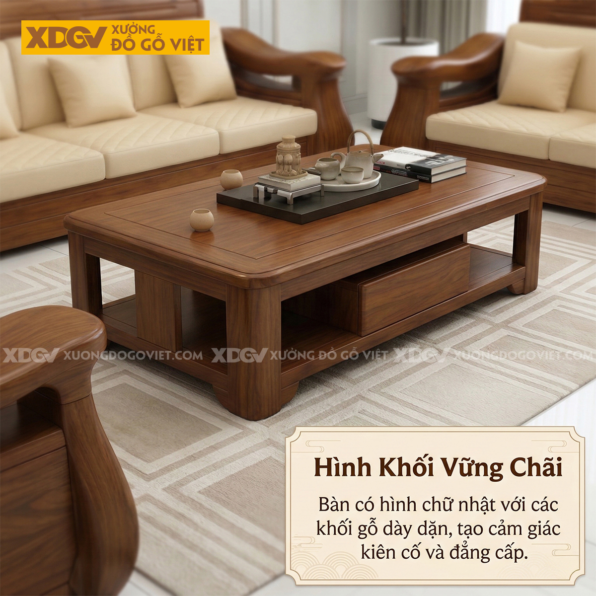 Mẫu Bộ Bàn Ghế Sofa Gỗ Lim Thời Thượng Chân Ngắn Vững Chãi