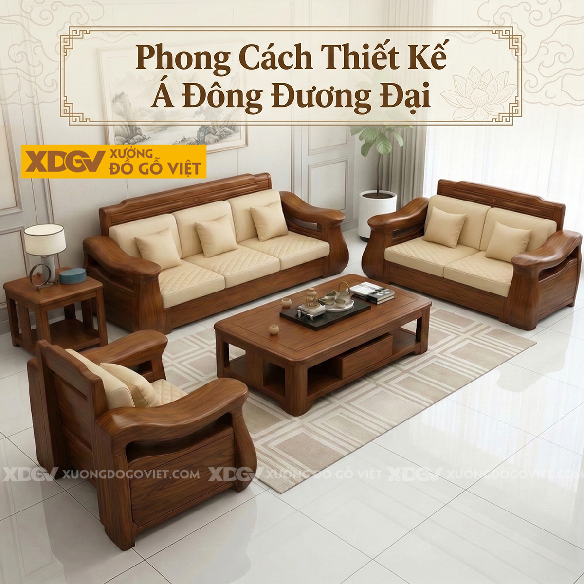 Mẫu Bộ Bàn Ghế Sofa Gỗ Lim Thời Thượng Chân Ngắn Vững Chãi