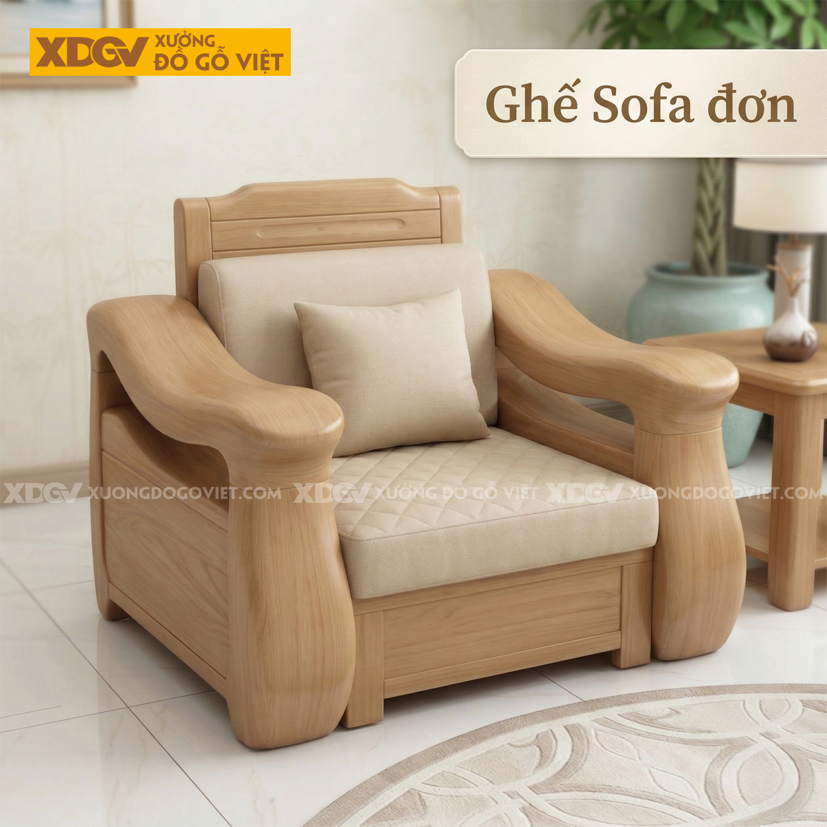 Mẫu Bộ Bàn Ghế Sofa Gỗ Sồi Thời Thượng Chân Ngắn Vững Chãi