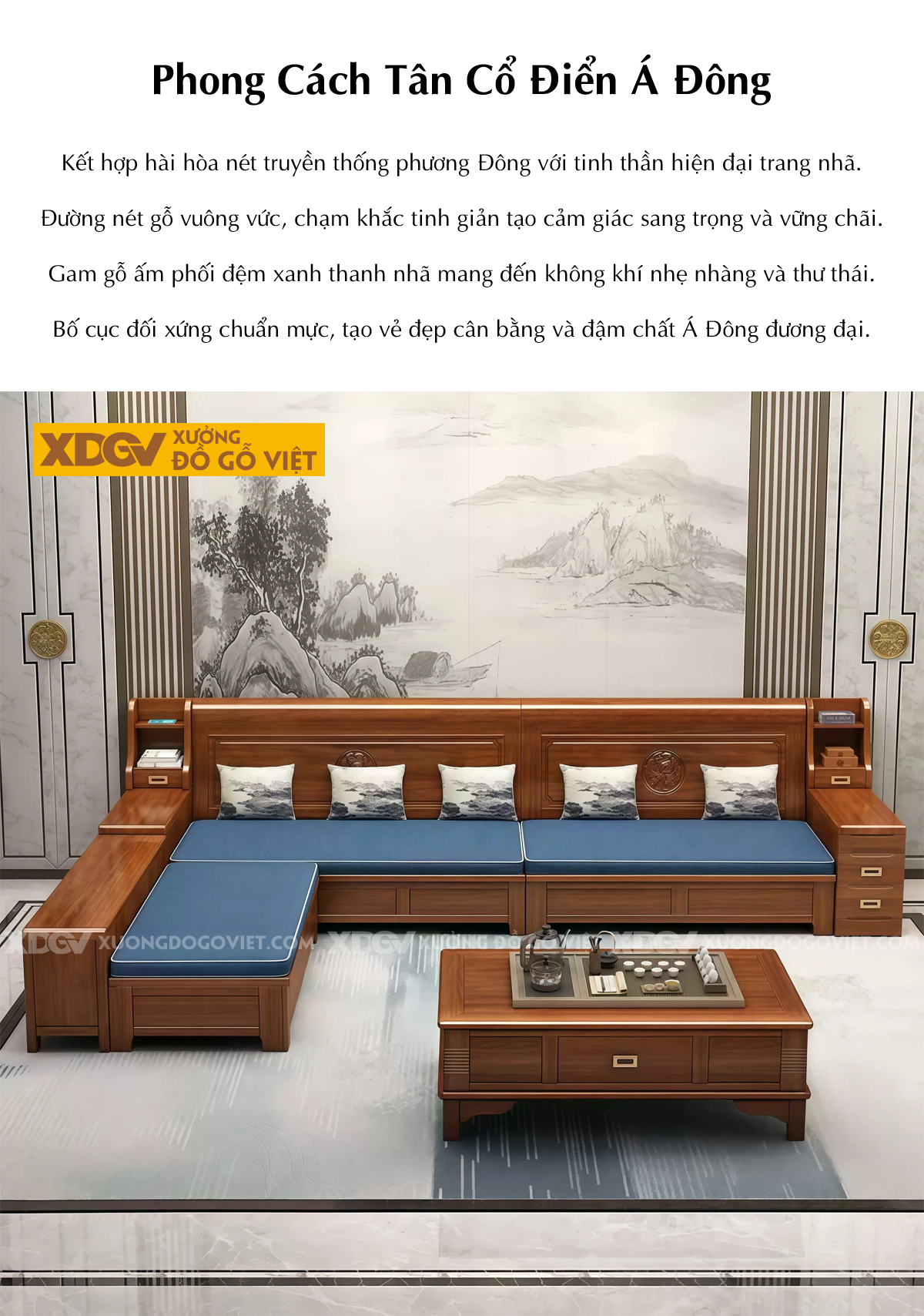 Mẫu Ghế Sofa Gỗ Óc Chó Khung Gỗ Bo Tròn Chân Vòm Tay Chữ C