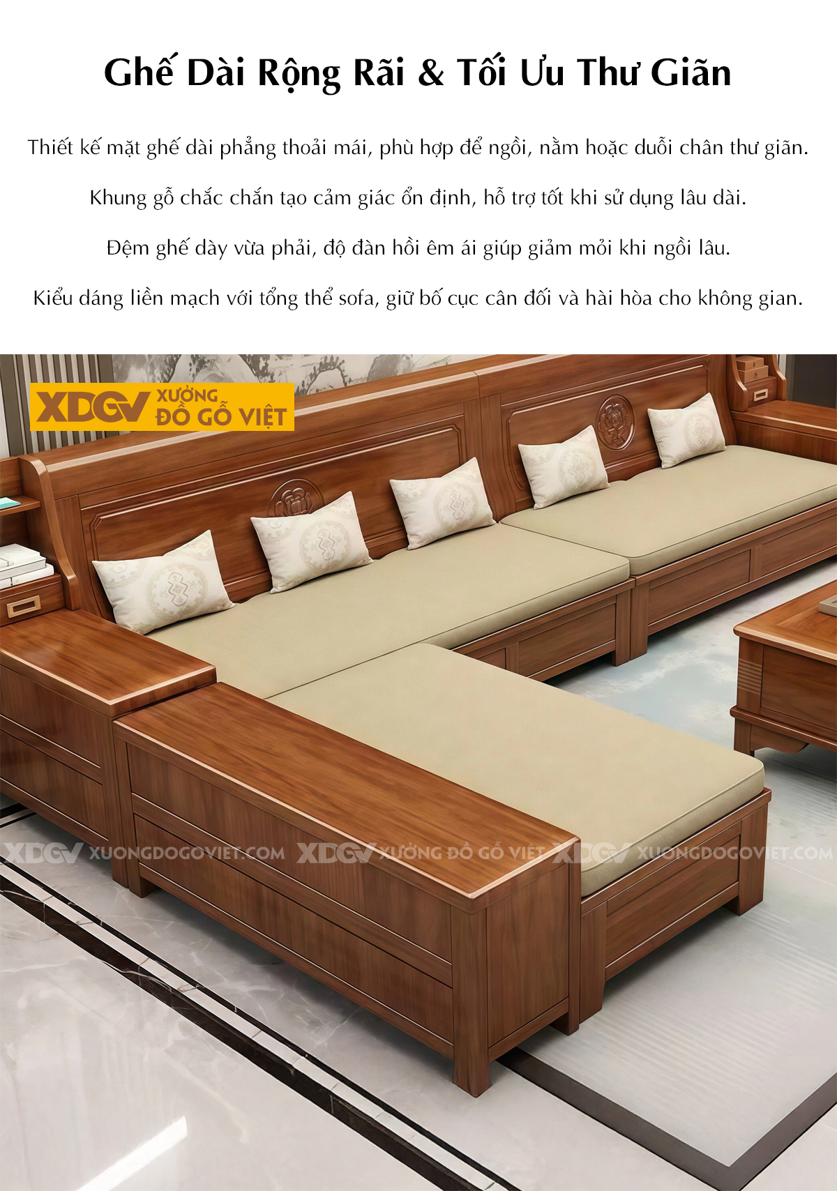 Mẫu Ghế Sofa Gỗ Óc Chó Khung Gỗ Bo Tròn Chân Vòm Tay Chữ C