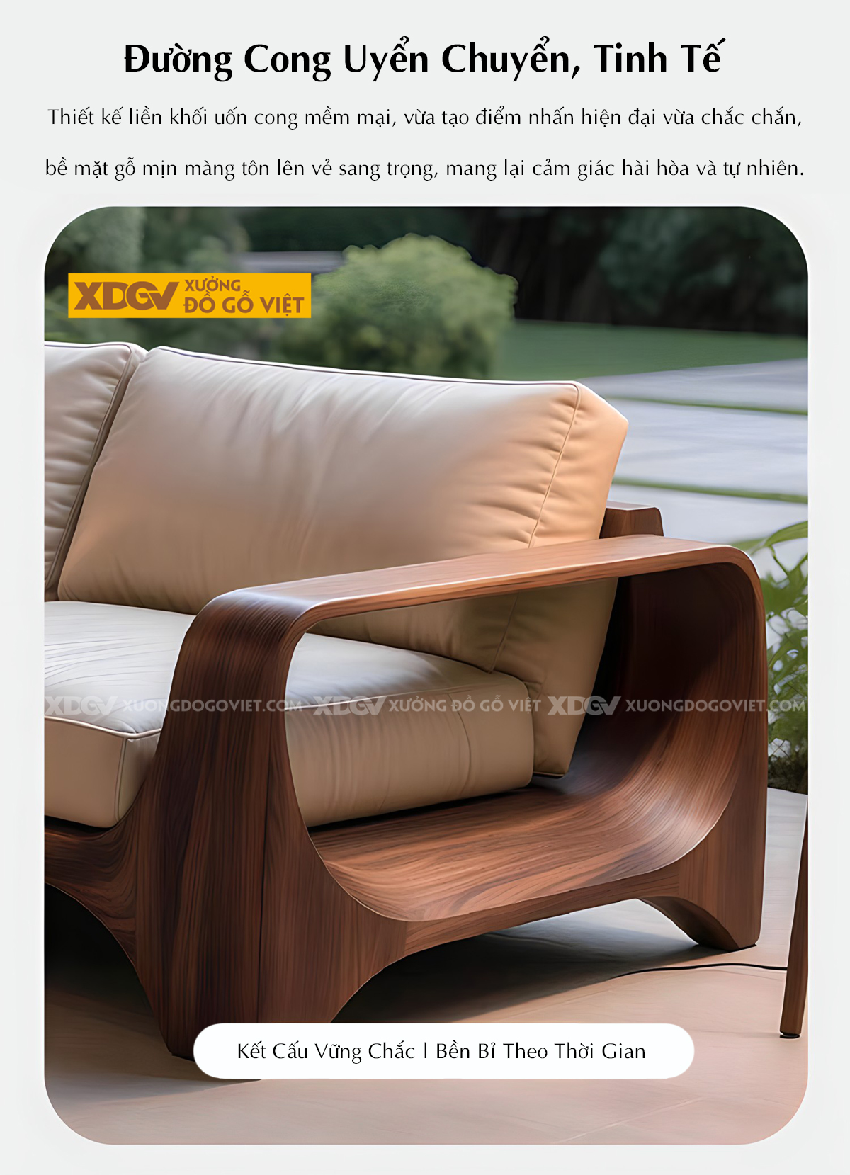 Mẫu Ghế Sofa Gỗ Óc Chó Khung Gỗ Bo Tròn Chân Vòm Tay Chữ C