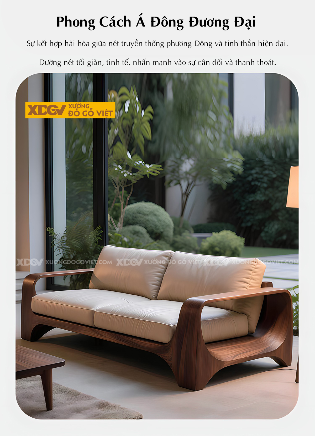 Mẫu Ghế Sofa Gỗ Óc Chó Khung Gỗ Bo Tròn Chân Vòm Tay Chữ C