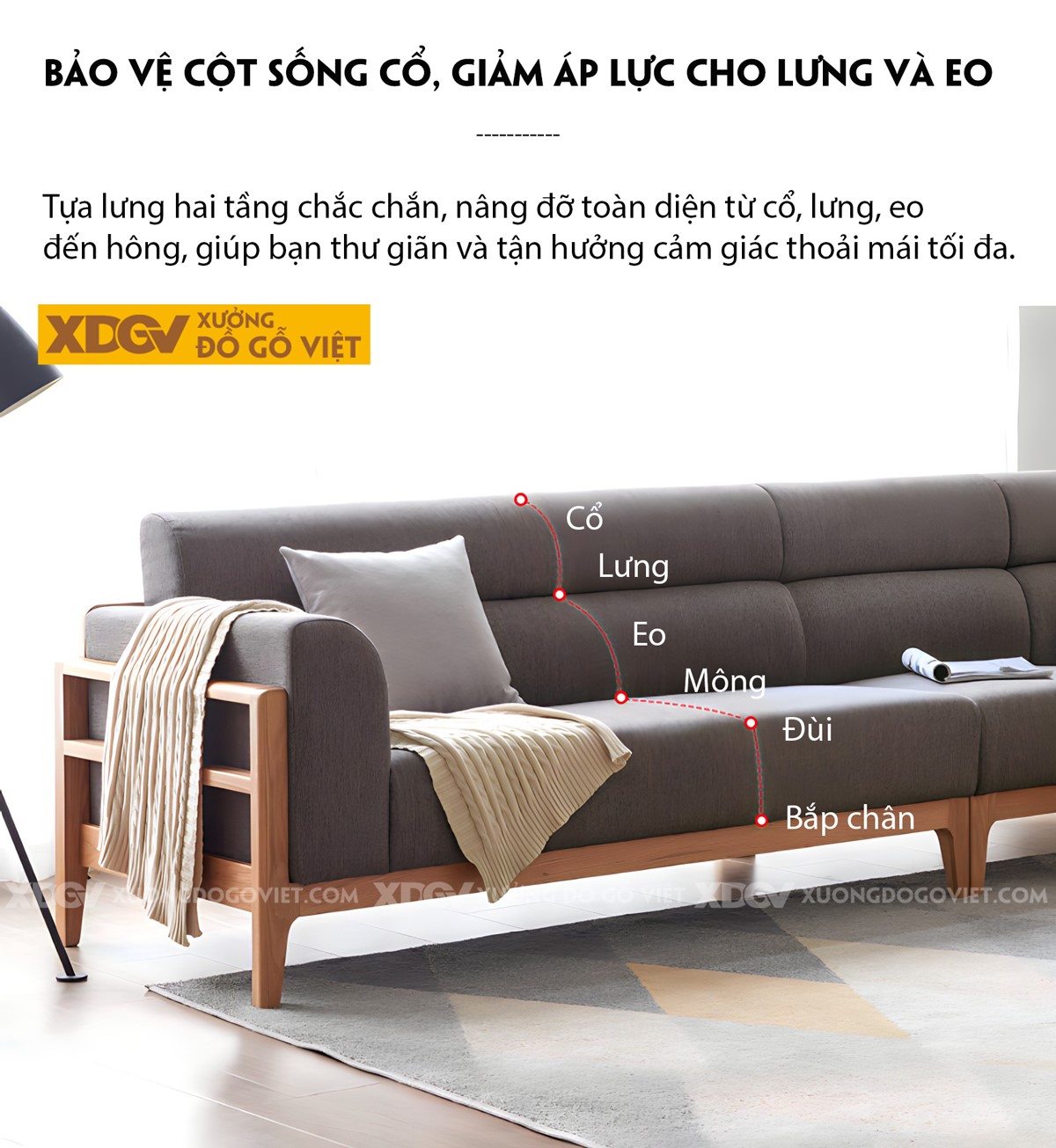 Mẫu Ghế Sofa Gỗ Sồi Thịt Dáng Thấp Bọc Nệm Dày Chất Lượng