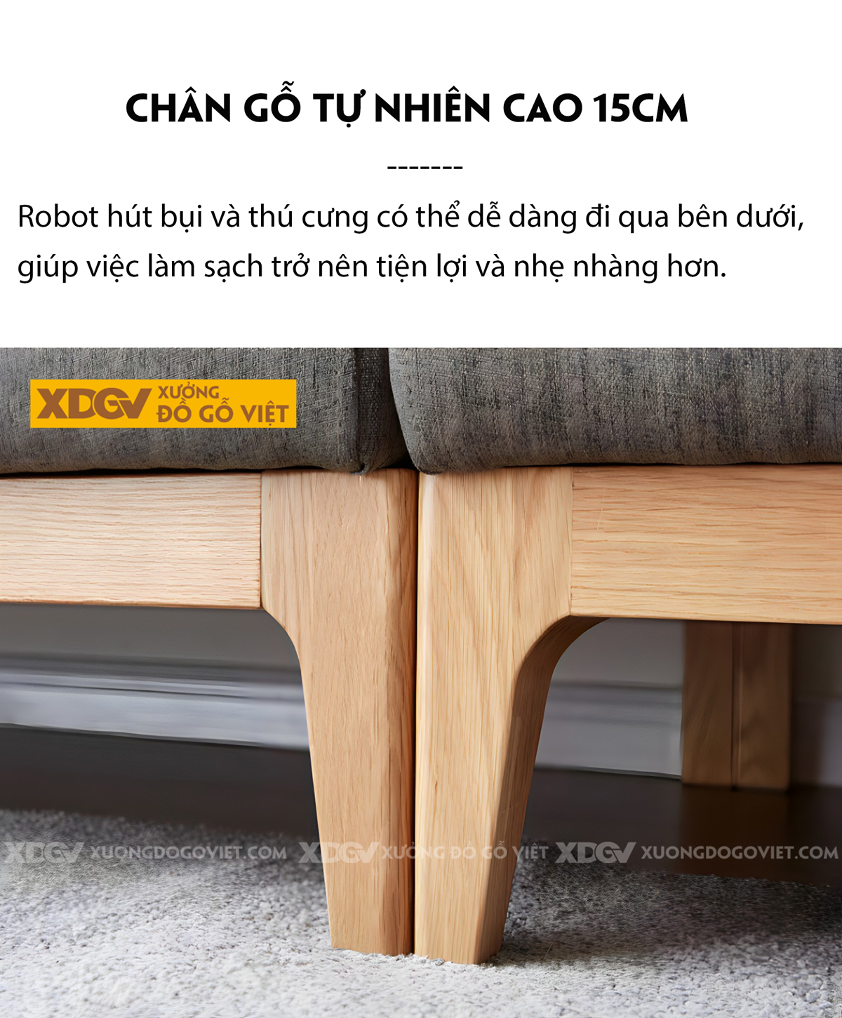 Mẫu Ghế Sofa Gỗ Sồi Thịt Dáng Thấp Bọc Nệm Dày Chất Lượng
