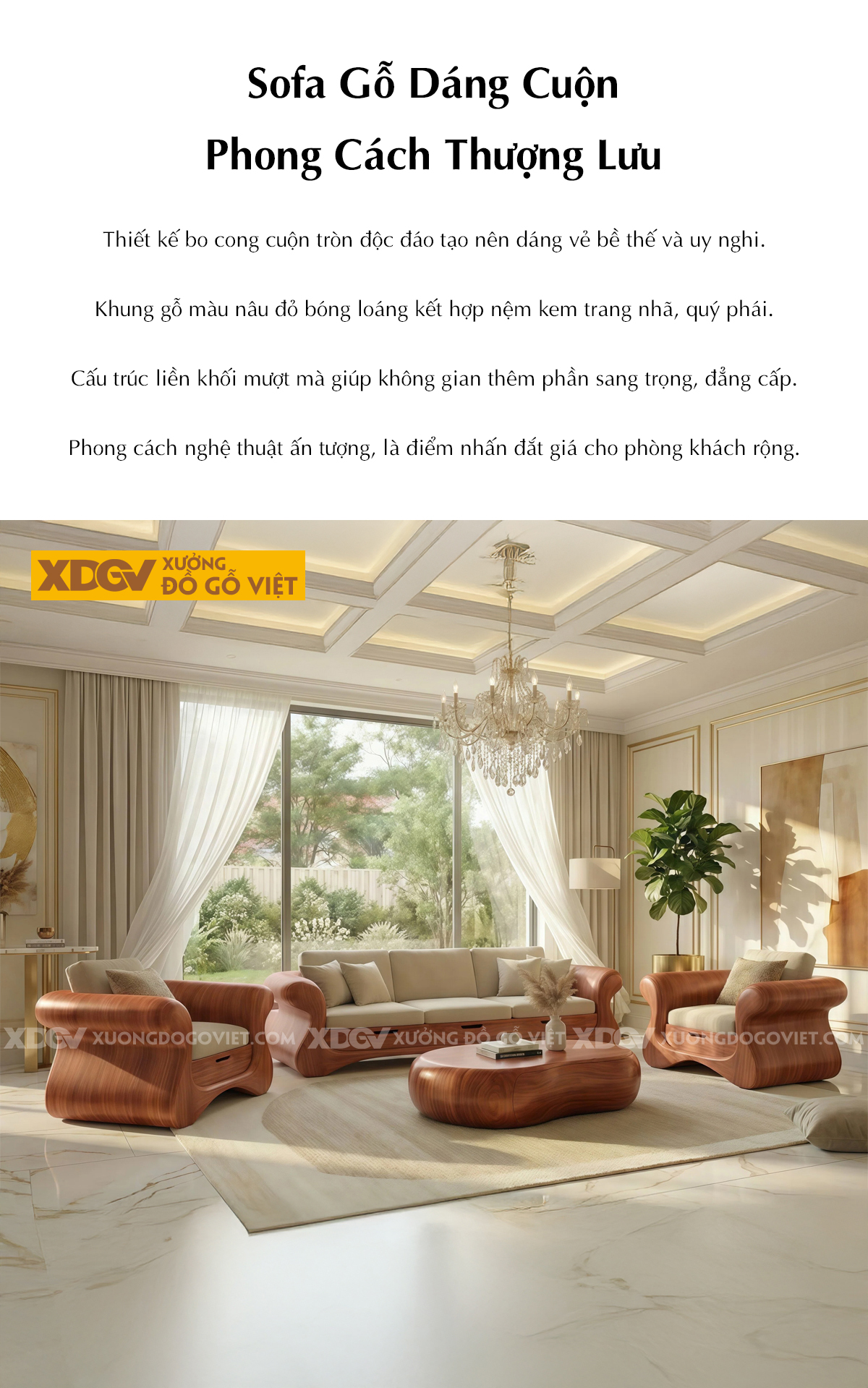 Mẫu Ghế Sofa Sang Trọng Gỗ Gõ Đỏ Thiết kế Lượn Sóng Bệ Thế