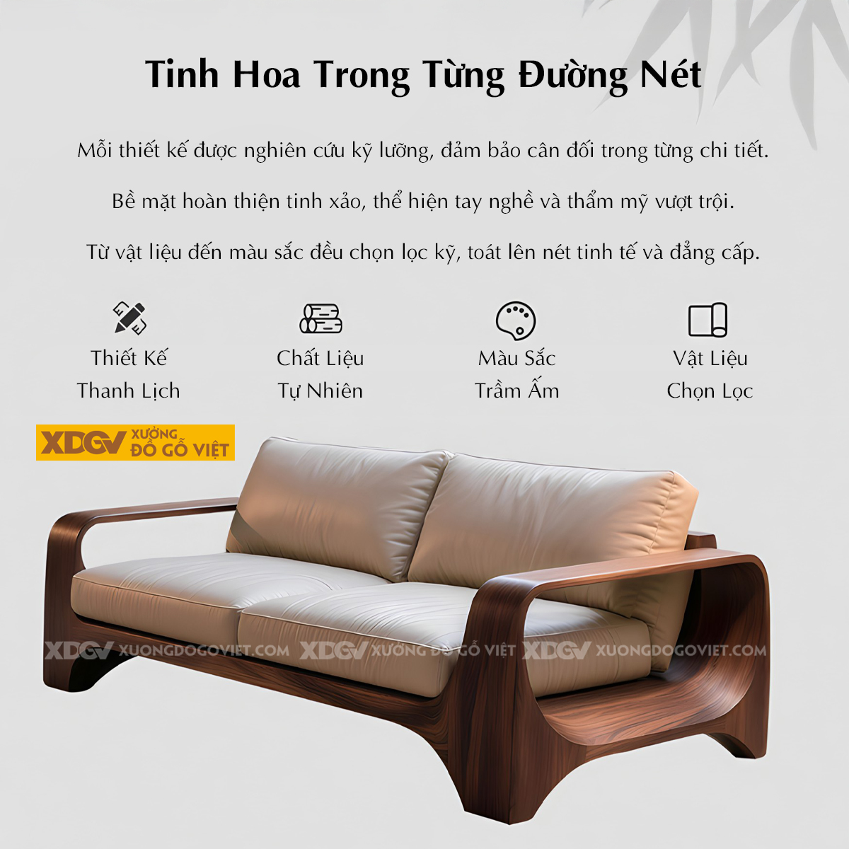 Mẫu Ghế Sofa Sồi Khung Gỗ Bo Tròn Chân Vòm Tay Chữ C