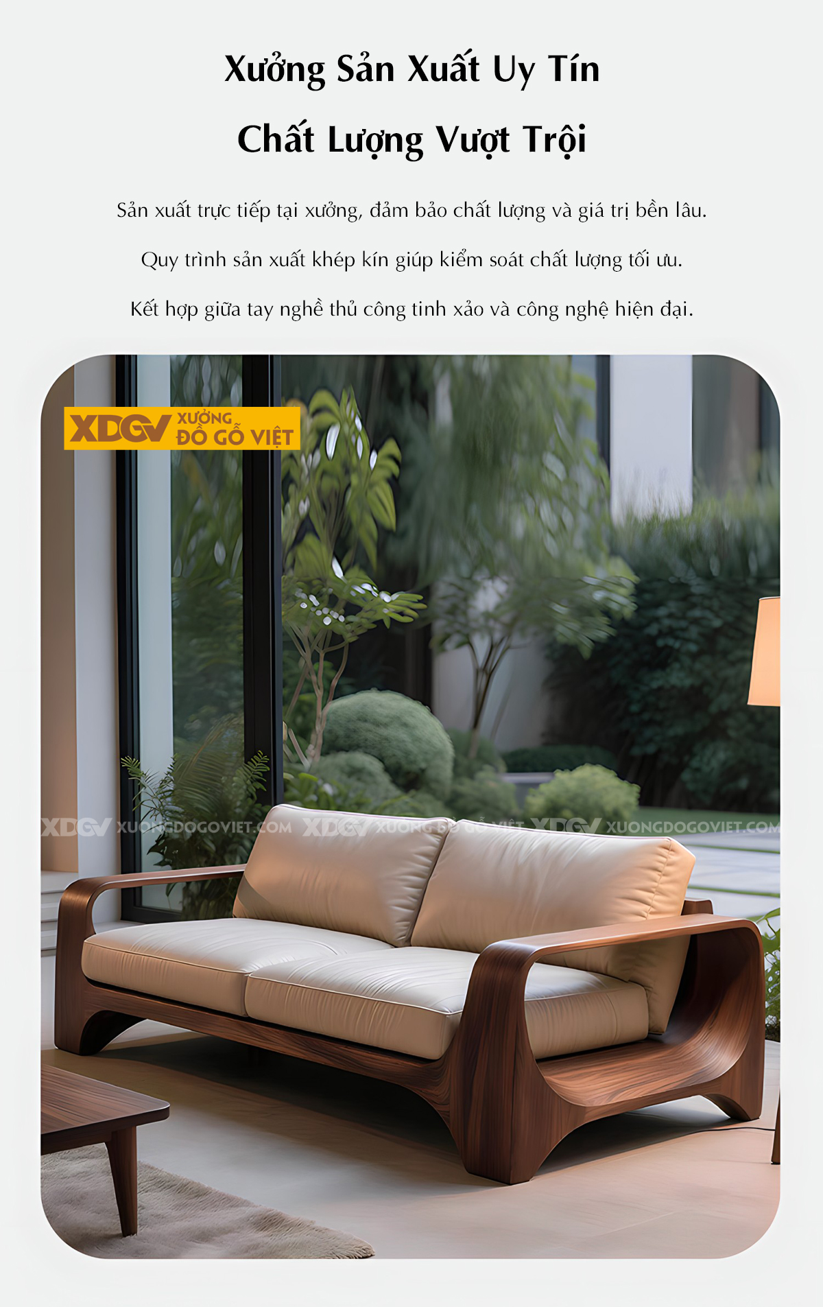 Mẫu Ghế Sofa Sồi Khung Gỗ Bo Tròn Chân Vòm Tay Chữ C