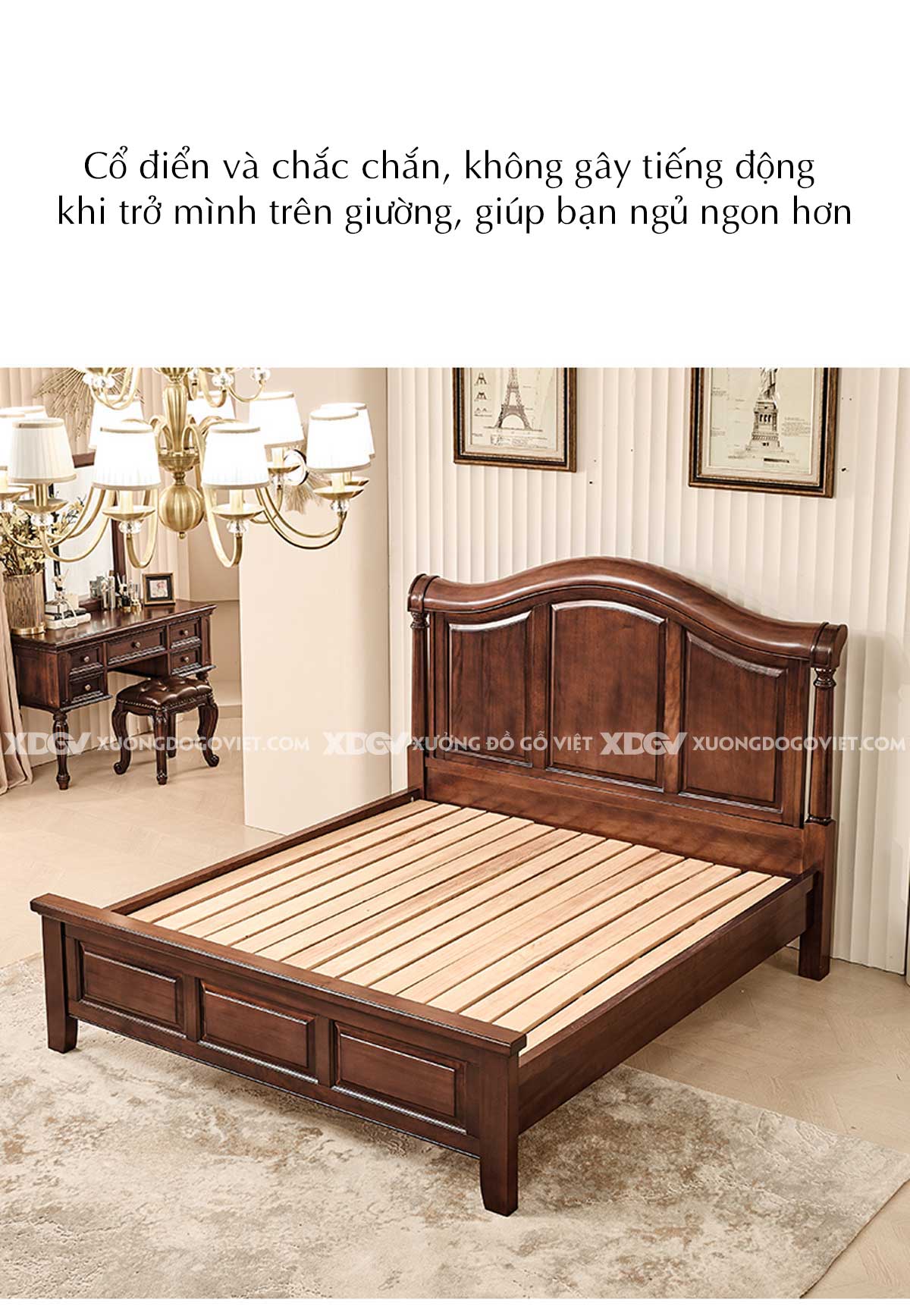 Mẫu Giường Gỗ Căm Xe Tân Cổ Điển Đầu Uốn Cong Nghệ Thuật