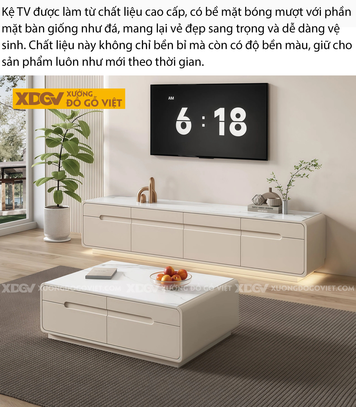 Mẫu Kệ Để Tivi Gỗ Cao Su Thiết Kế Phân Tầng Cơ Chế Đẩy Trượt