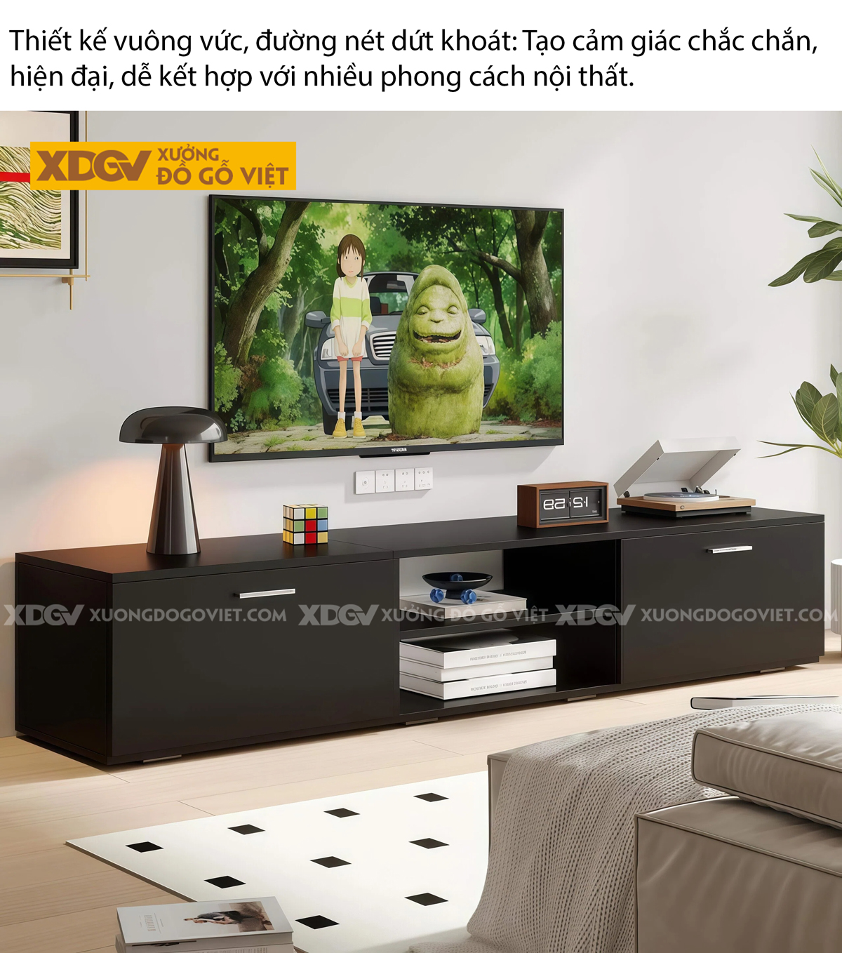 Mẫu Kệ Để Tivi Gỗ Công Nghiệp Dáng Bệt Màu Đen Huyền Bí