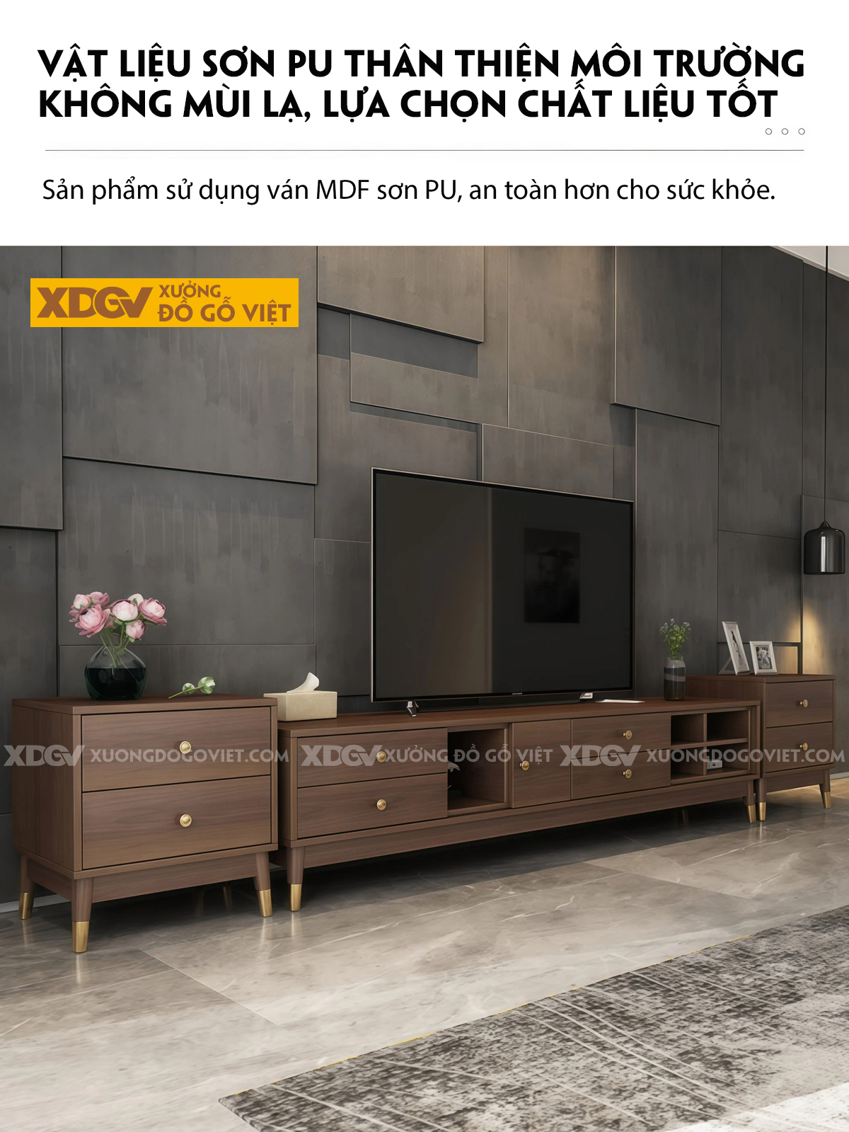 Mẫu Kệ Để Tivi Gỗ MDF Chân Cao Nhấn Kim Loại Đa Ngăn Lưu Trữ