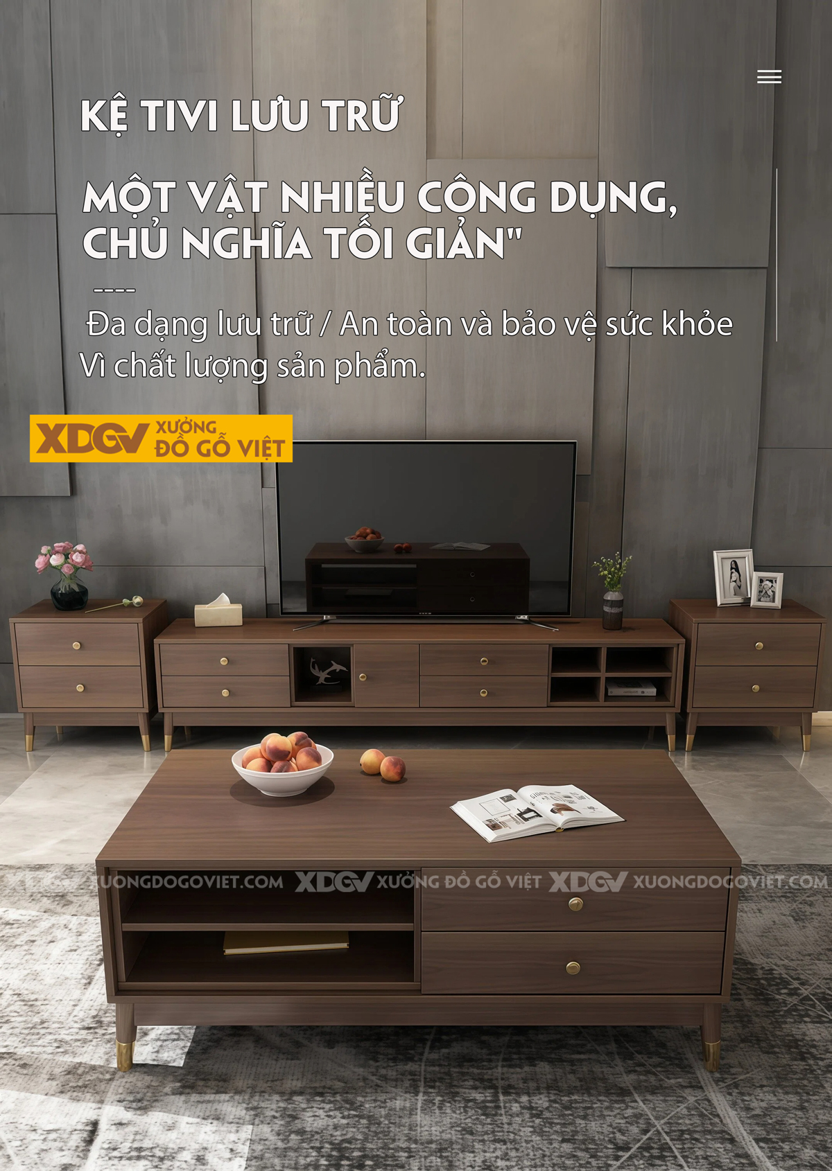 Mẫu Kệ Để Tivi Gỗ MDF Chân Cao Nhấn Kim Loại Đa Ngăn Lưu Trữ