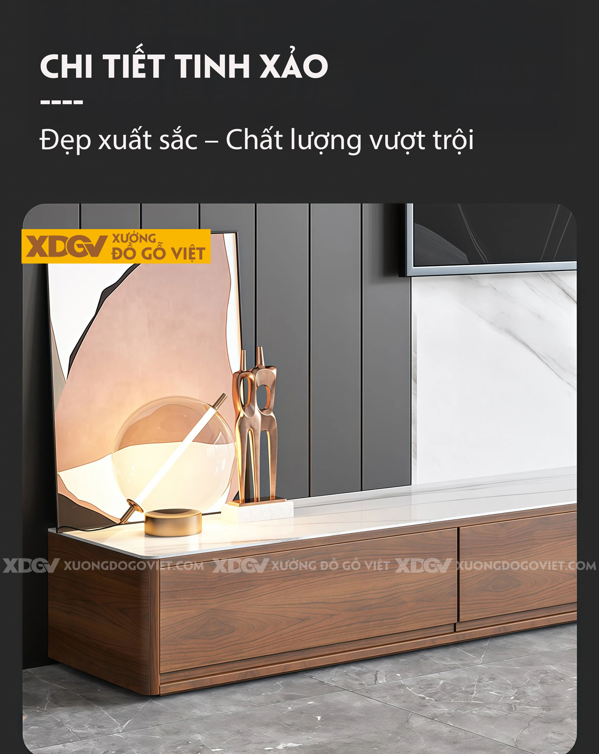 Mẫu Kệ Để Tivi Gỗ MDF Mặt Đá Vân Mây Dáng Thấp Sang Trọng
