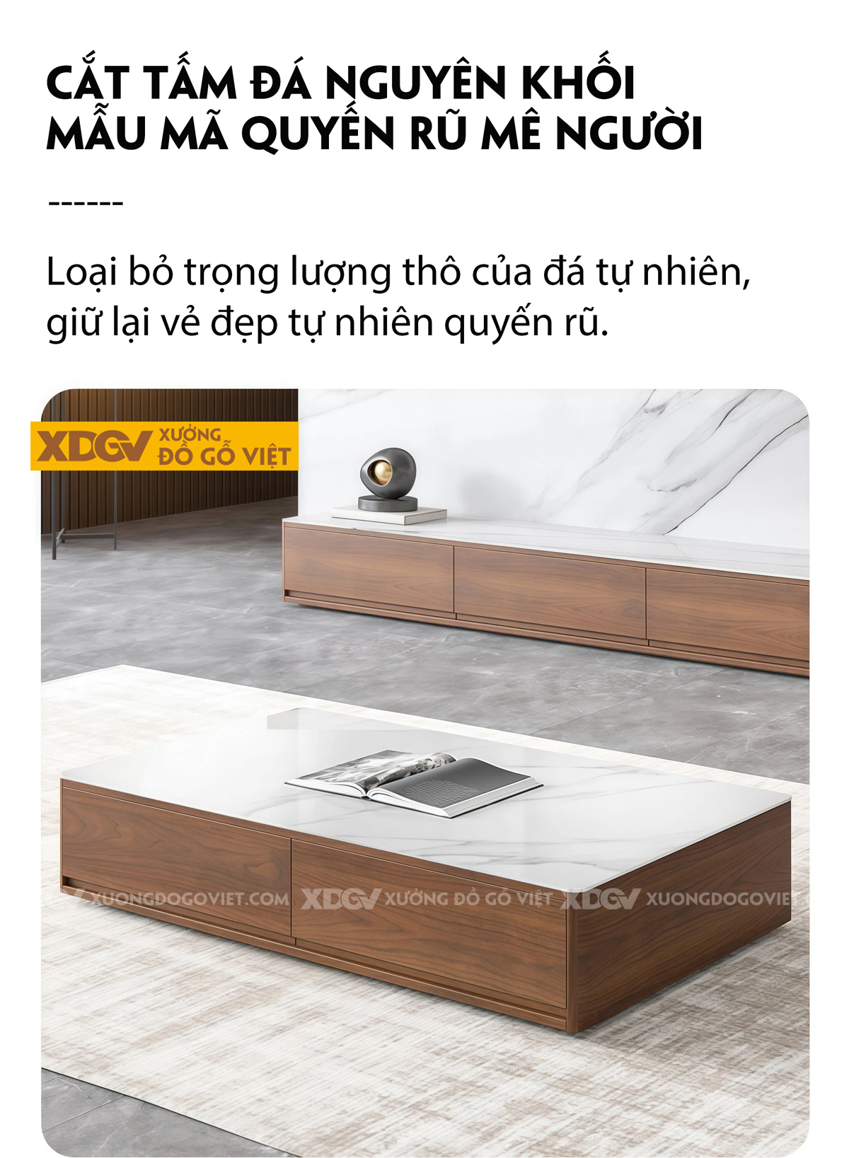 Mẫu Kệ Để Tivi Gỗ MDF Mặt Đá Vân Mây Dáng Thấp Sang Trọng