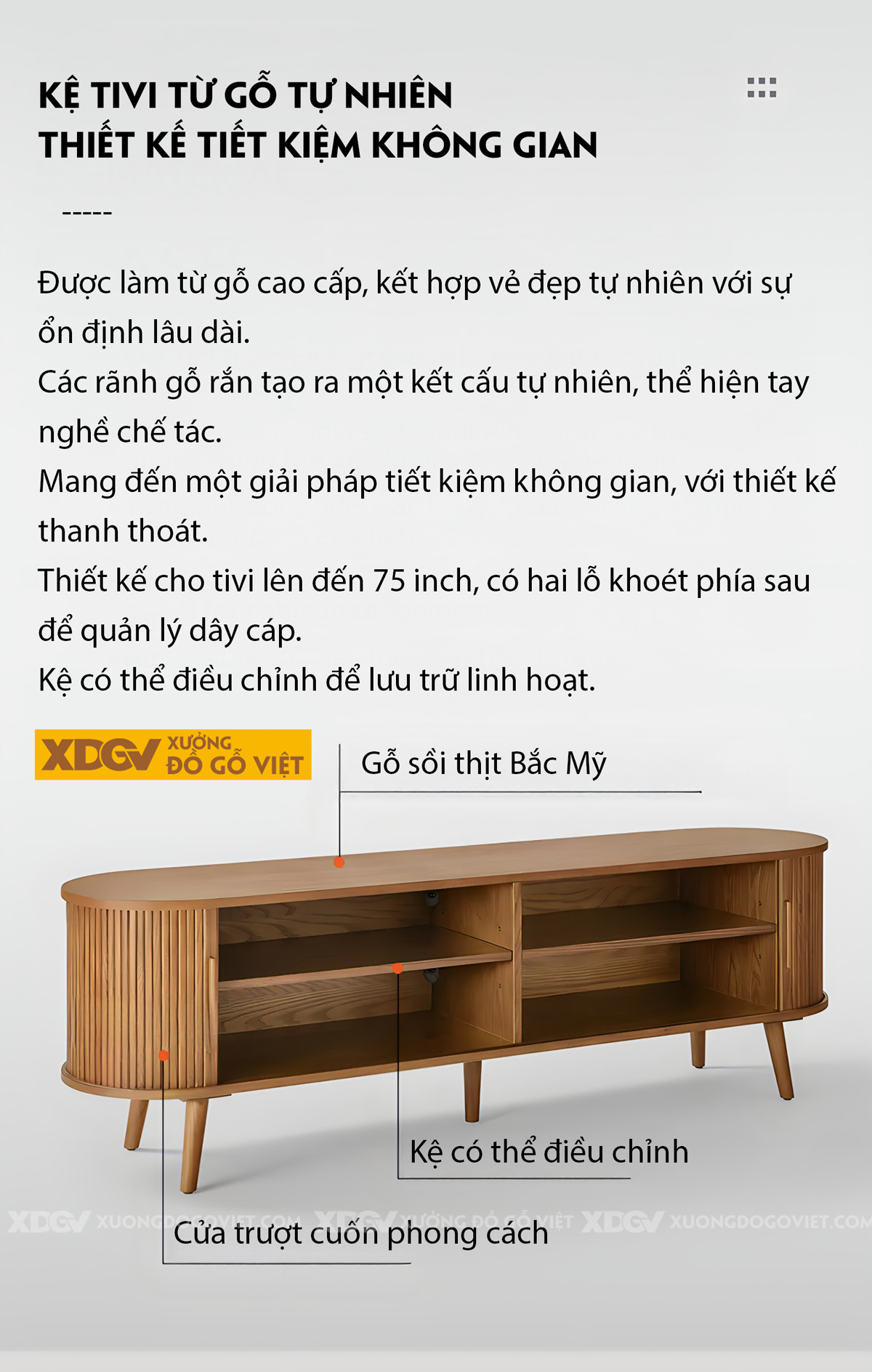 Mẫu Kệ Để Tivi Gỗ Sồi Tự Nhiên Hình Oval Nan Dọc Cổ Điển