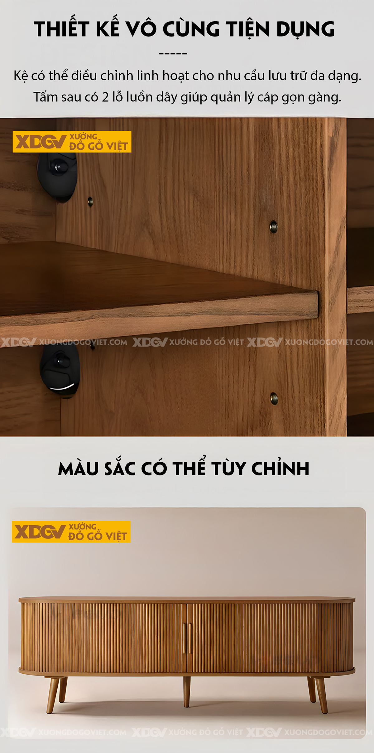Mẫu Kệ Để Tivi Gỗ Sồi Tự Nhiên Hình Oval Nan Dọc Cổ Điển