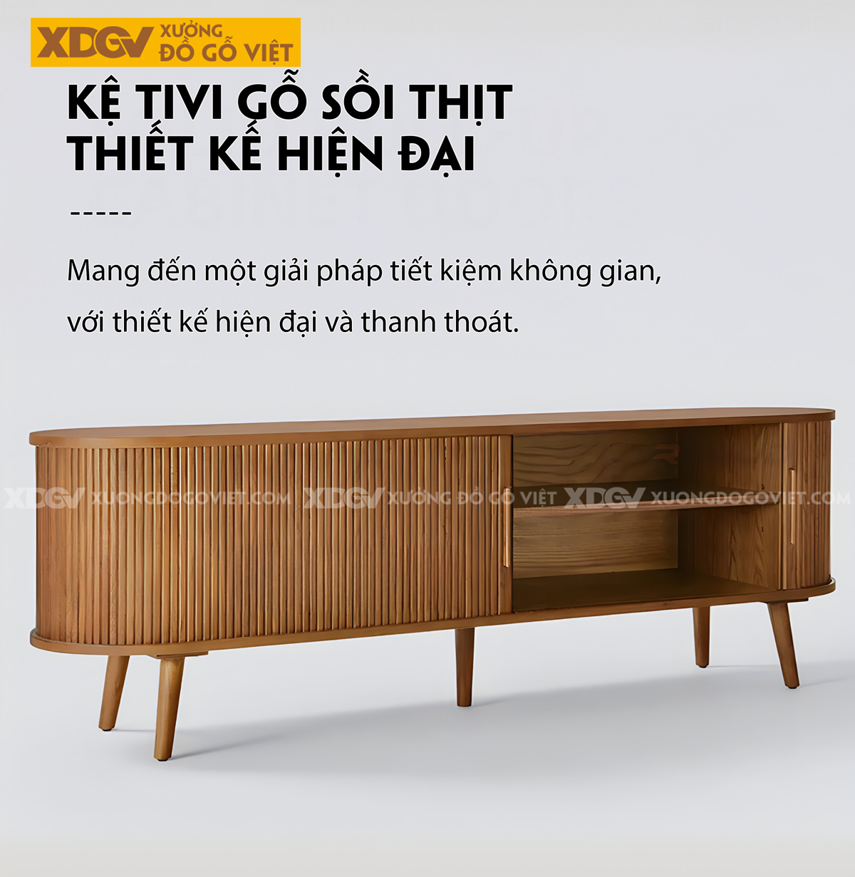 Mẫu Kệ Để Tivi Gỗ Sồi Tự Nhiên Hình Oval Nan Dọc Cổ Điển