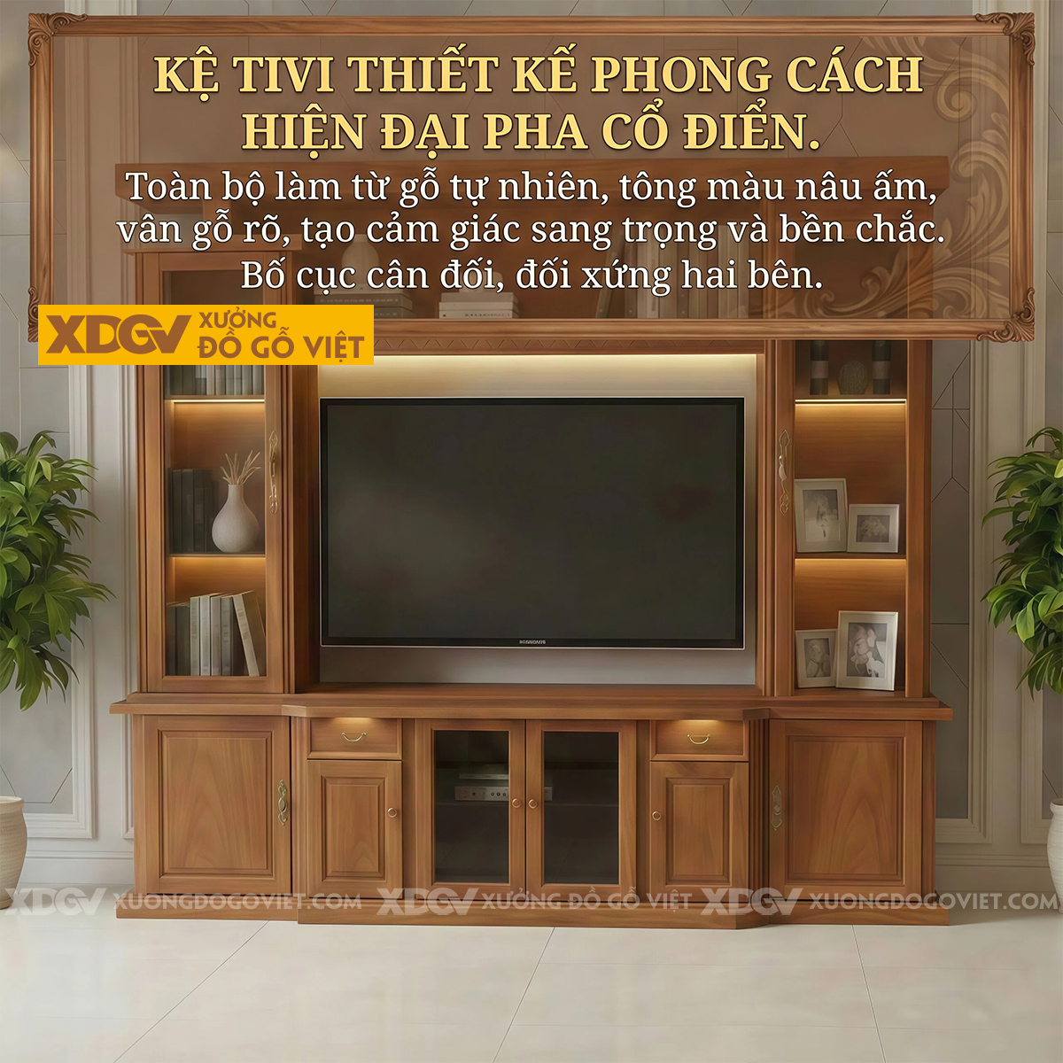 Mẫu Kệ Để Tivi Kết Hợp Tủ Gỗ Gõ Đỏ Hoa Văn Zic Zắc Cánh Kính