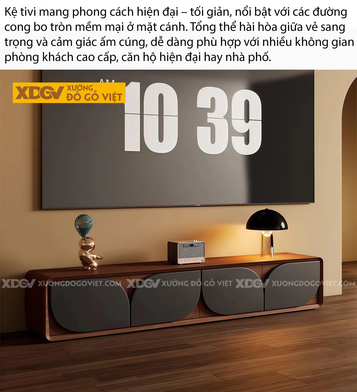 Mẫu Kệ Để Tivi Phòng Khách Gỗ Cao Su Tối Giản Bo Góc Mềm Mại