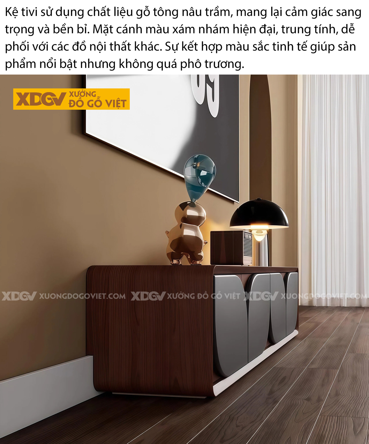 Mẫu Kệ Để Tivi Phòng Khách Gỗ Cao Su Tối Giản Bo Góc Mềm Mại