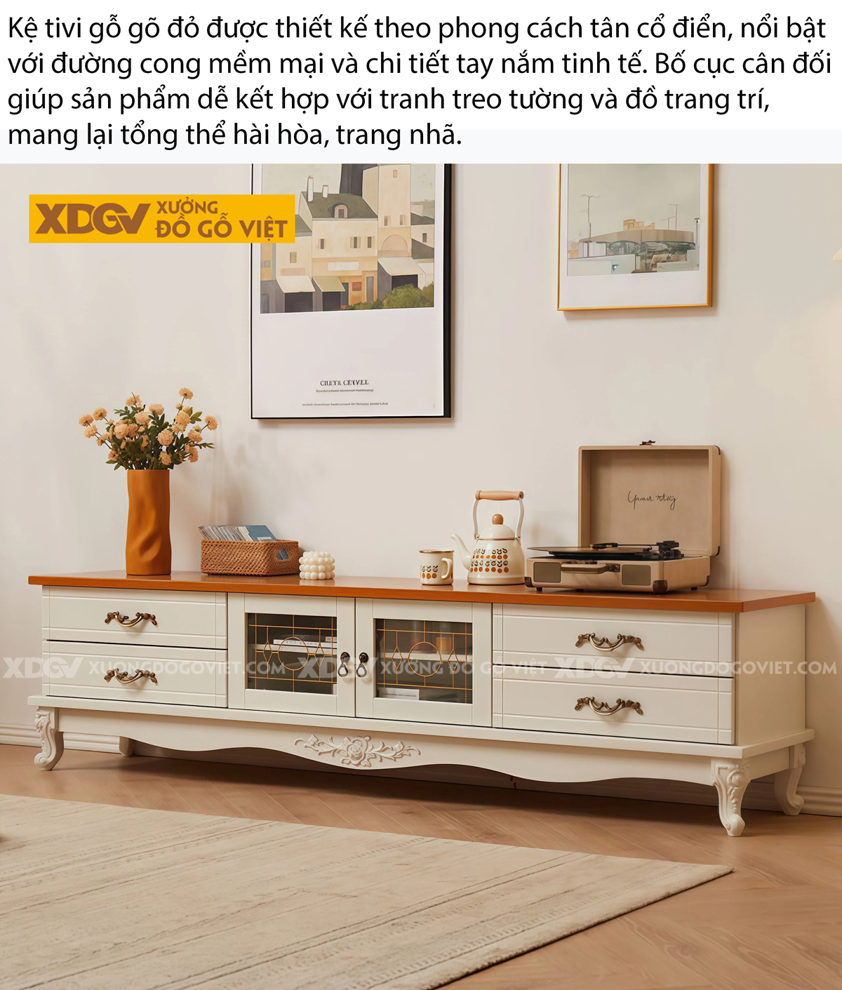 Mẫu Kệ Để Tivi Phòng Khách Gỗ Gõ Đỏ Tân Cổ Điển Hoàng Gia