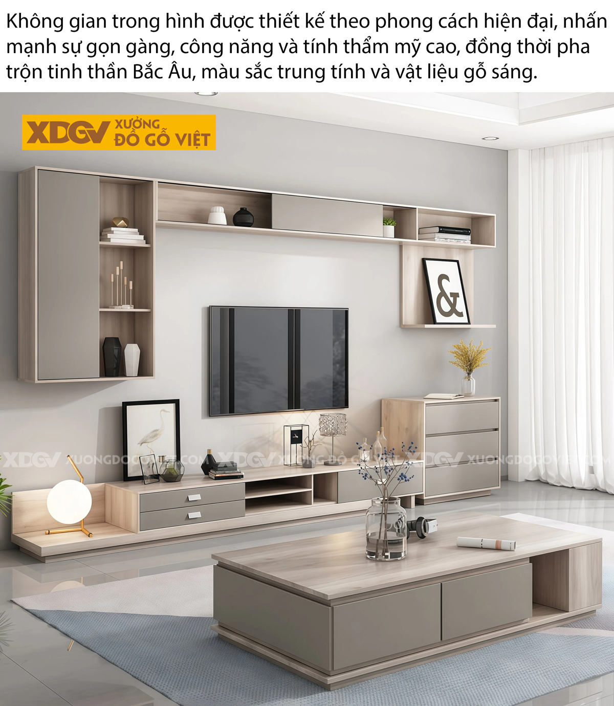 Mẫu Kệ Để Tivi Phòng Khách Gỗ MDF Bo Cạnh Mềm Mại Hiện Đại