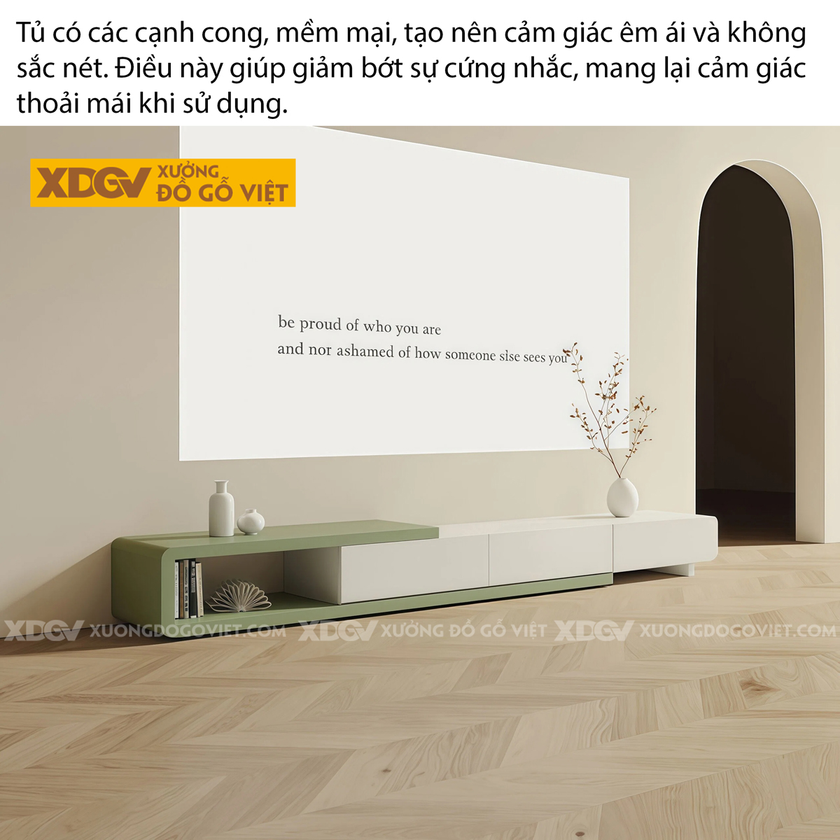 Mẫu Kệ Để Tivi Phòng Khách Gỗ MDF Bo Cạnh Tinh Tế Mềm Mại