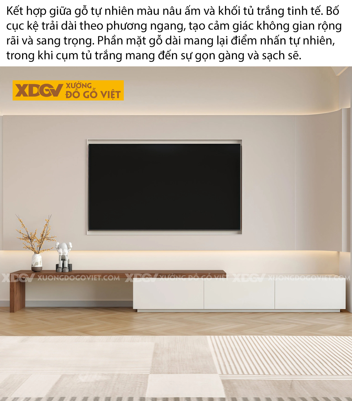 Mẫu Kệ Để Tivi Phòng Khách Gỗ MDF Cấu Trúc Xếp Lớp Hiện Đại