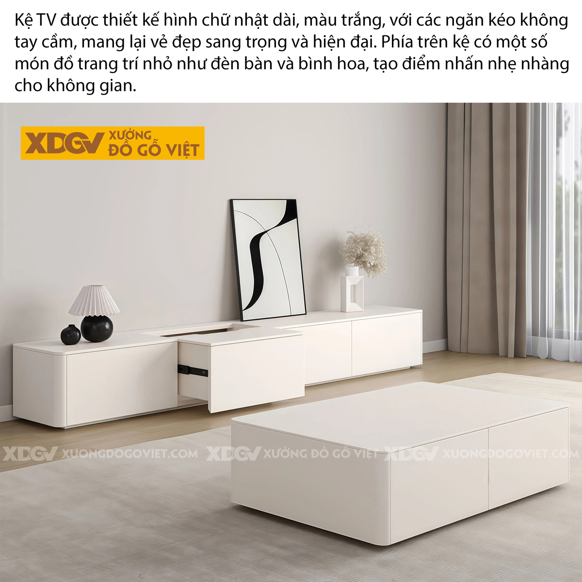 Mẫu Kệ Để Tivi Phòng Khách Gỗ MDF Cơ Chế Mở Rộng Linh Hoạt