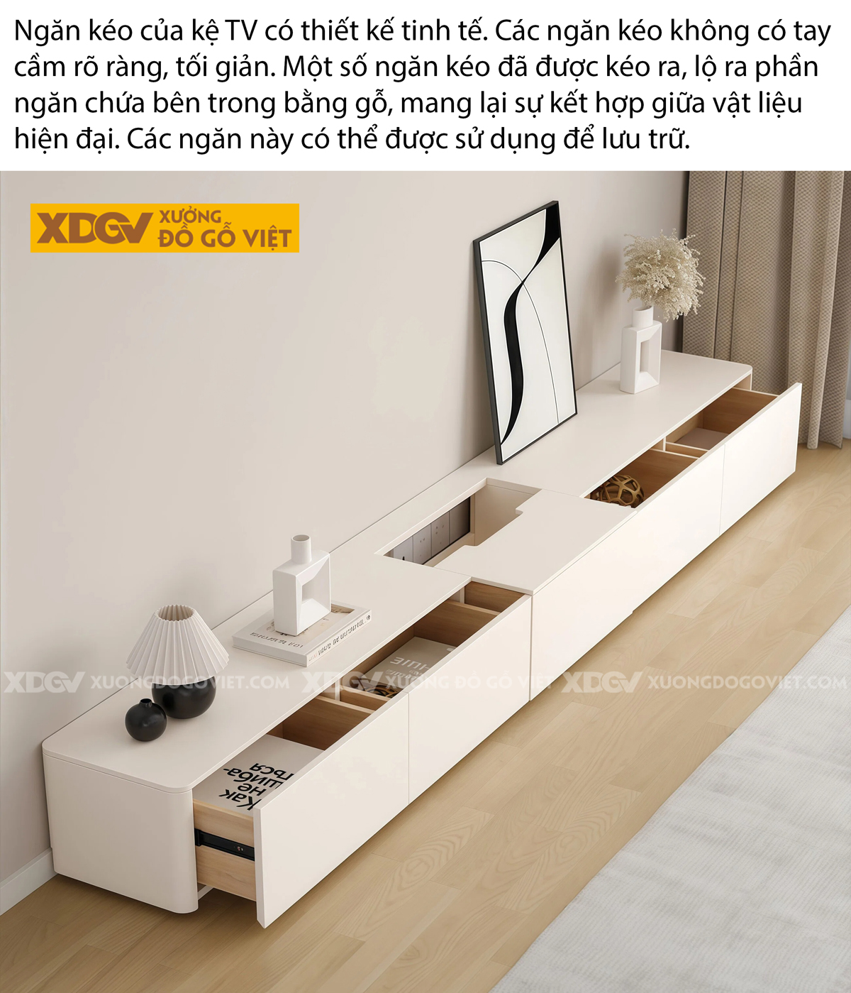 Mẫu Kệ Để Tivi Phòng Khách Gỗ MDF Cơ Chế Mở Rộng Linh Hoạt