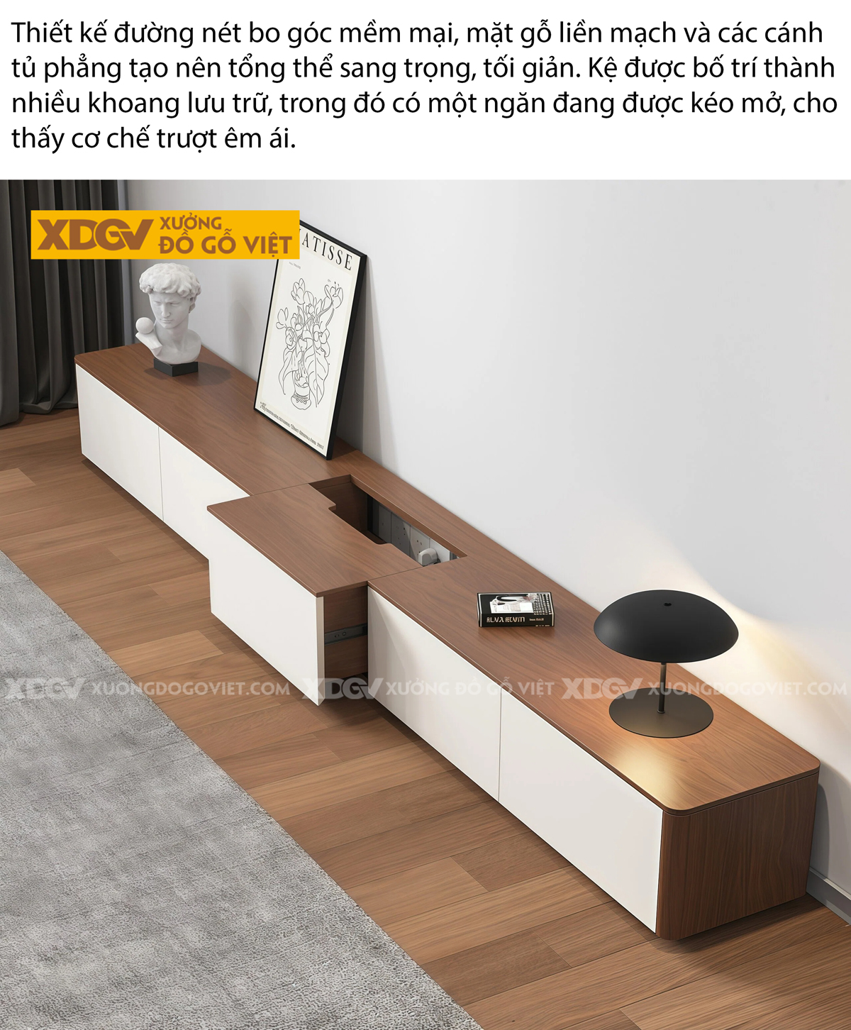 Mẫu Kệ Để Tivi Phòng Khách Gỗ MDF Cơ Chế Mở Rộng Linh Hoạt