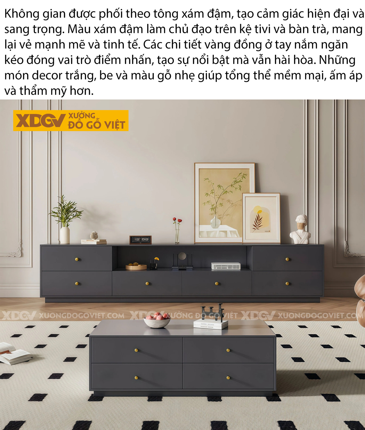 Mẫu Kệ Để Tivi Phòng Khách Gỗ MDF Phân Tầng Ngăn Kéo Lưu Trữ